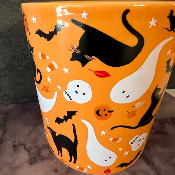 Halloween Tangerine Orange Mug Ghost Skull Black Cats Bats Candy Corn Rats Bats - Picture 8 of 8